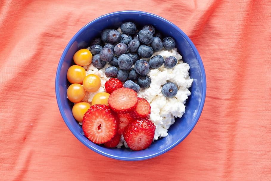 cottage cheese, food, breakfast, diet, delicious, background, home, health, fruit, berry