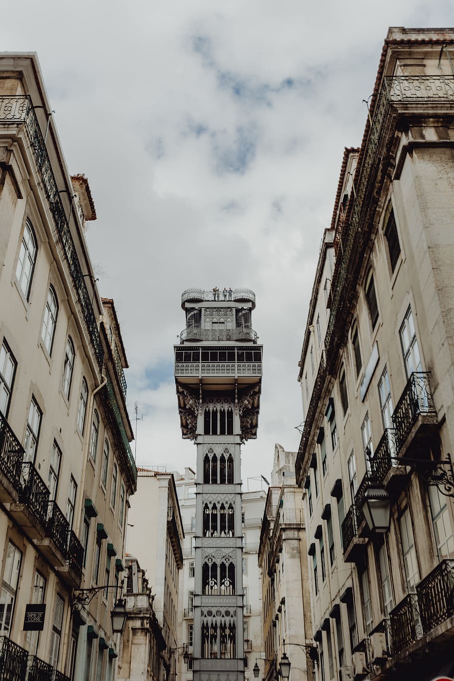 vista, histórico, ascensor, lisboa, portugal, ascensor de santa justa, exterior del edificio, arquitectura, estructura construida, nube - cielo