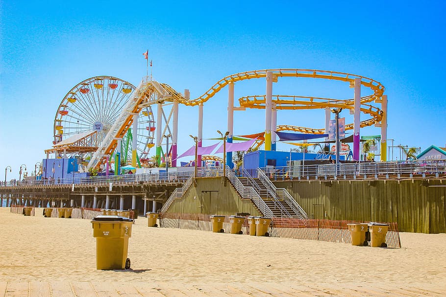 roller coaster, beach, entertainment, usa, california, vacations, park, sand, amusement park, amusement park ride