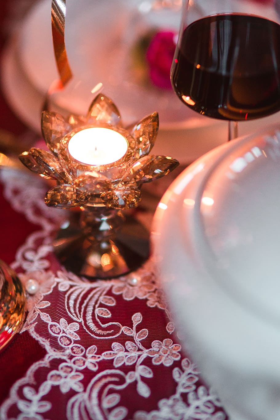 dekorasi meja, &, bunga, valentine, meja, cinta, romantis, bersama, roman, peralatan makan