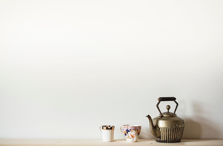 pot teh, peralatan, ketel, kuno, pot, teh, pembuat teh, di dalam ruangan, menyalin ruang, makanan dan minuman