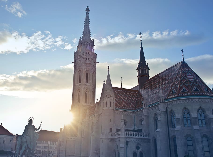 matthias church budapest, day time, cloudy, background, bright, cathedral, church, dome, europe, famous