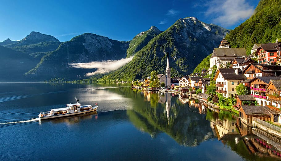 hallstatt, austria, bergsee, lake, alpine, summer, tourism, vacations, upper austria, village