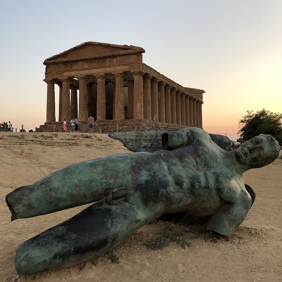 temples, valley, temple, archaeology, agrigento, history, icarus, sky, sculpture, architecture