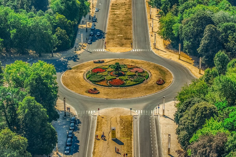 roundabout, road, traffic junction, aerial view, brussels, belgium, plant, tree, high angle view, day