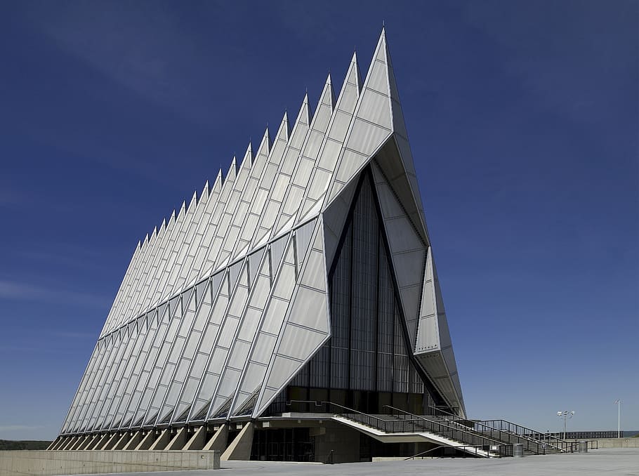 arquitectura, edificio, punto de referencia, arquitecto, Walter Netsch, capilla, cadete, Academia de la Fuerza Aérea de los Estados Unidos, Colorado Springs, Colorado