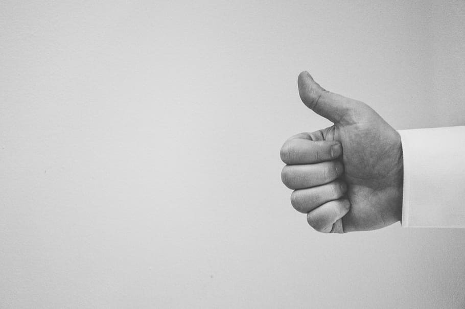 thumbs up, hand, people, black and white, human hand, human body part, gesturing, body part, finger, human finger