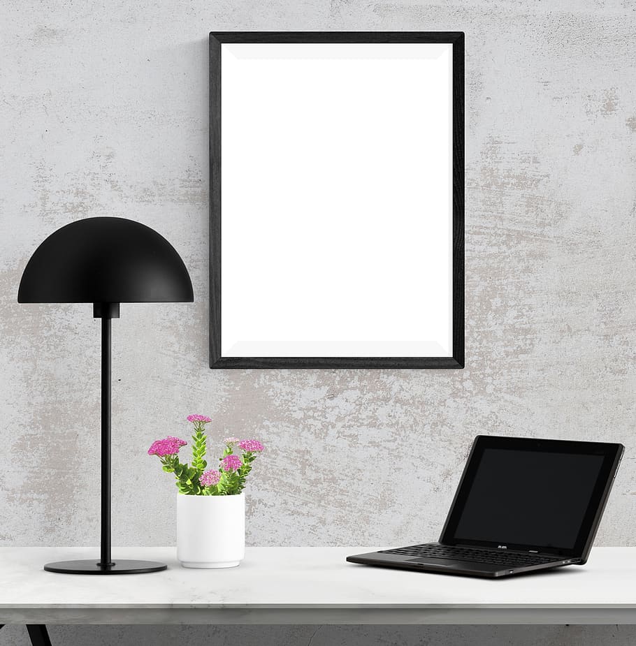 frame, mockup, poster, wall, template, interior, blank, decorative, technology, table