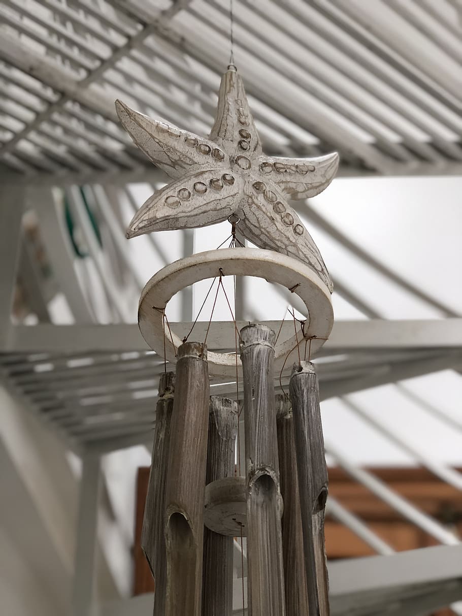 star, dream catcher, deco, low angle view, focus on foreground, wood - material, architecture, indoors, built structure, day