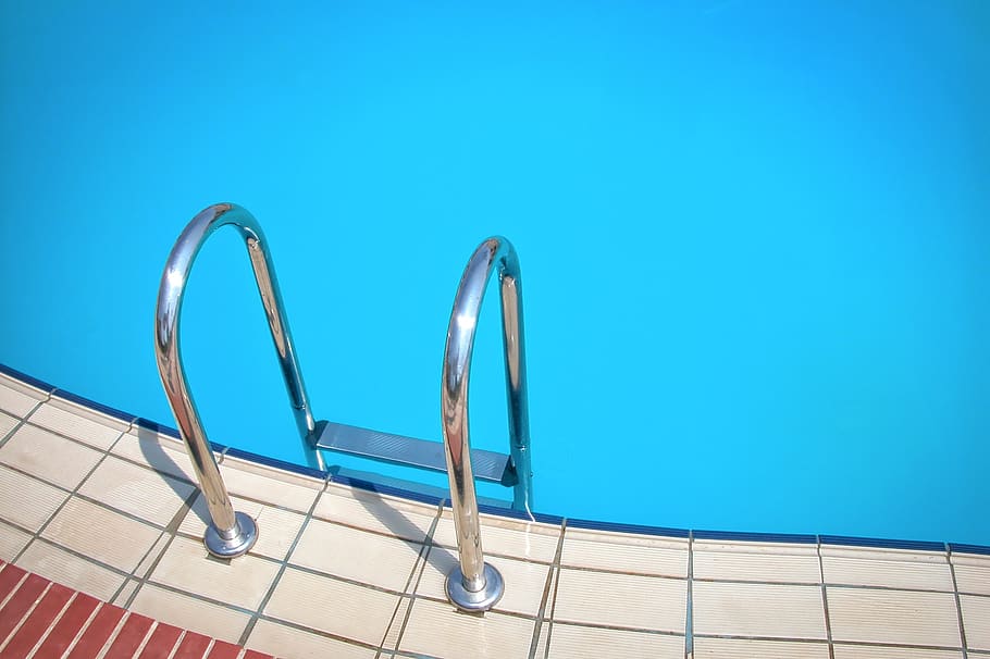 piscina, nadar, azul, vacaciones, agua, refrescar, fresco, ocio, entrada, metal