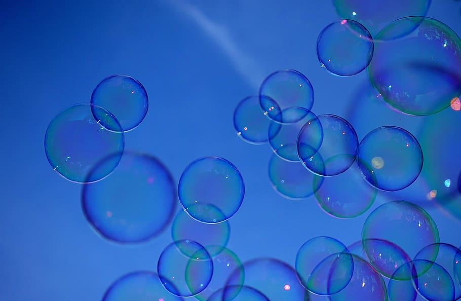 soap bubbles, colorful, flying, make soap bubbles, mirroring, soapy water, balls, bubble, blue, geometric shape