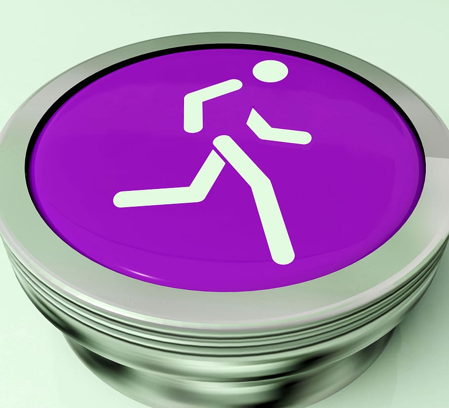 interruptor de corredor que significa carrera, ponerse, en forma, aeróbico, botón, ejercicio, condición física, ponerse en forma, salud, saludable