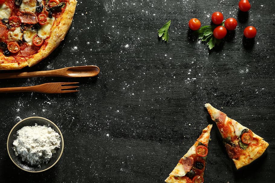 fazer pizza, comida e bebida, pizza, pizzas, tomate, comida, frescura, diretamente acima, vegetal, tempero