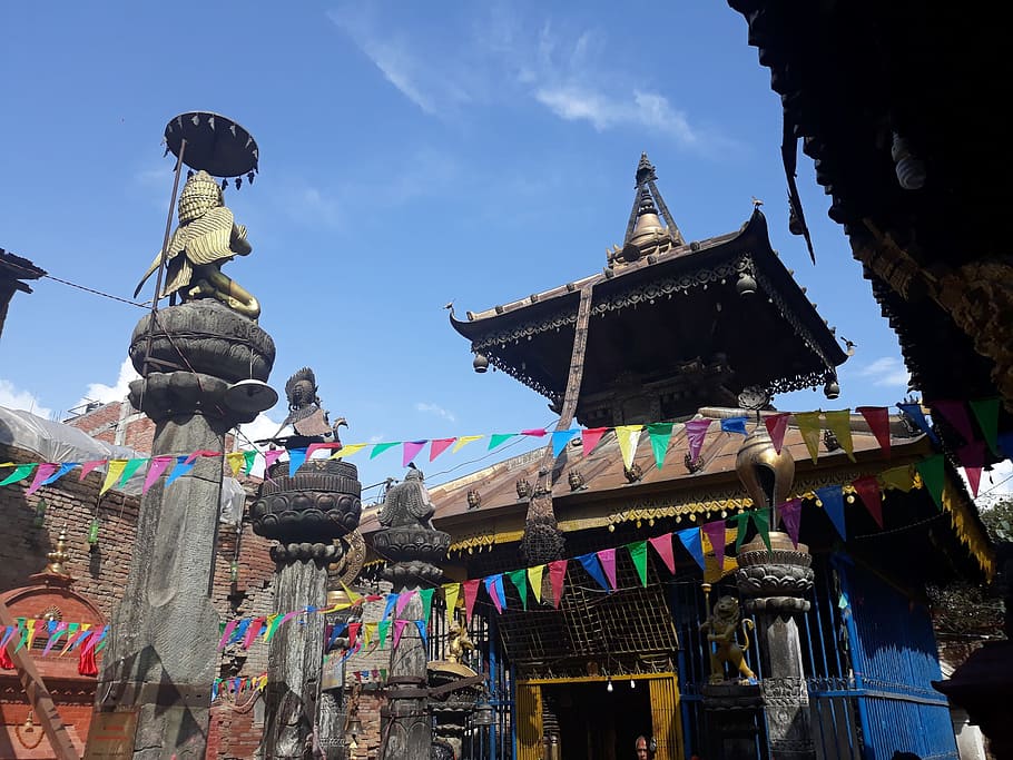 histórico, lugar, bhaktapur, nepal., nepal, khwopa, templo, arquitectura, estructura construida, cielo