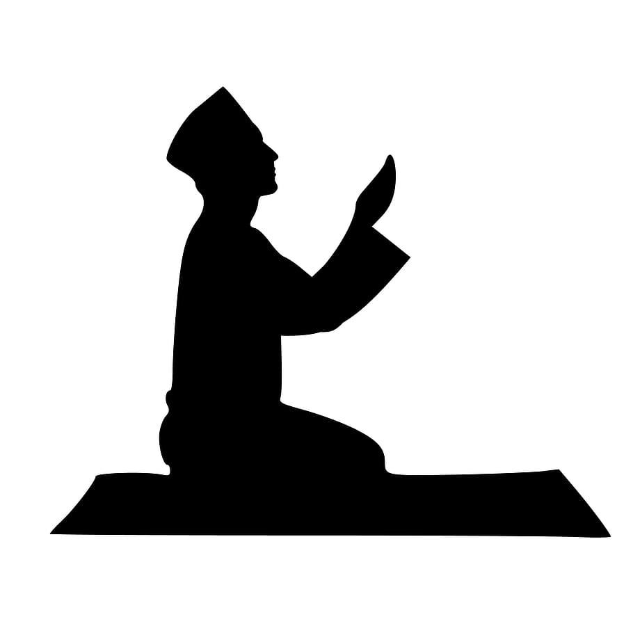 illustration, praying, person, silhouette., islamic, prayer, silhouette, flat, mosque, style