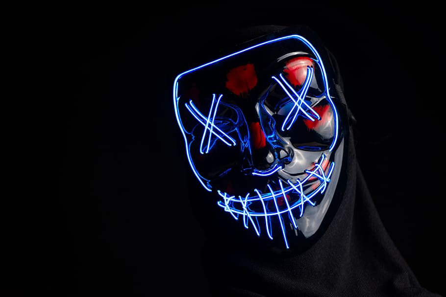 mask, purge, creepy, bright, anonymous, masquerade, darkness, carnival, black background, studio shot