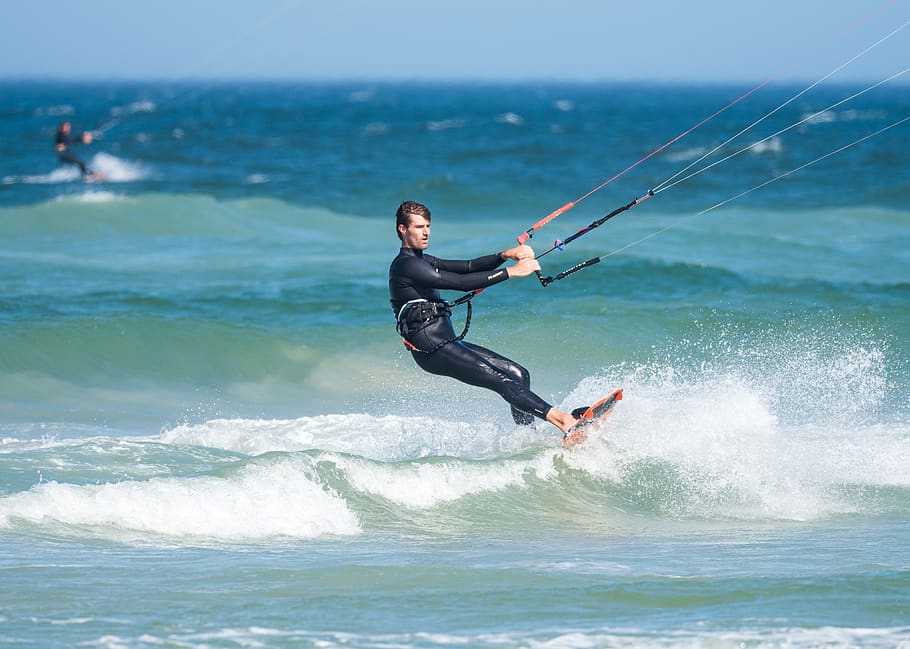 kite boarder, kite boarding, kite surfing, kite-surfing, male, action, extreme, sport, wave jumping, kite