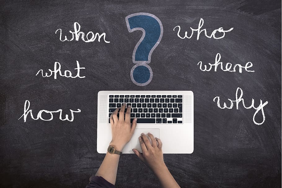 pertanyaan, laptop, tangan, tulis, blog, siapa, apa, bagaimana, mengapa, di mana