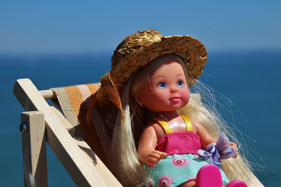 muñeca, goma, juguete, encantador, verano, relajación, agua, colorido, realista, silicona