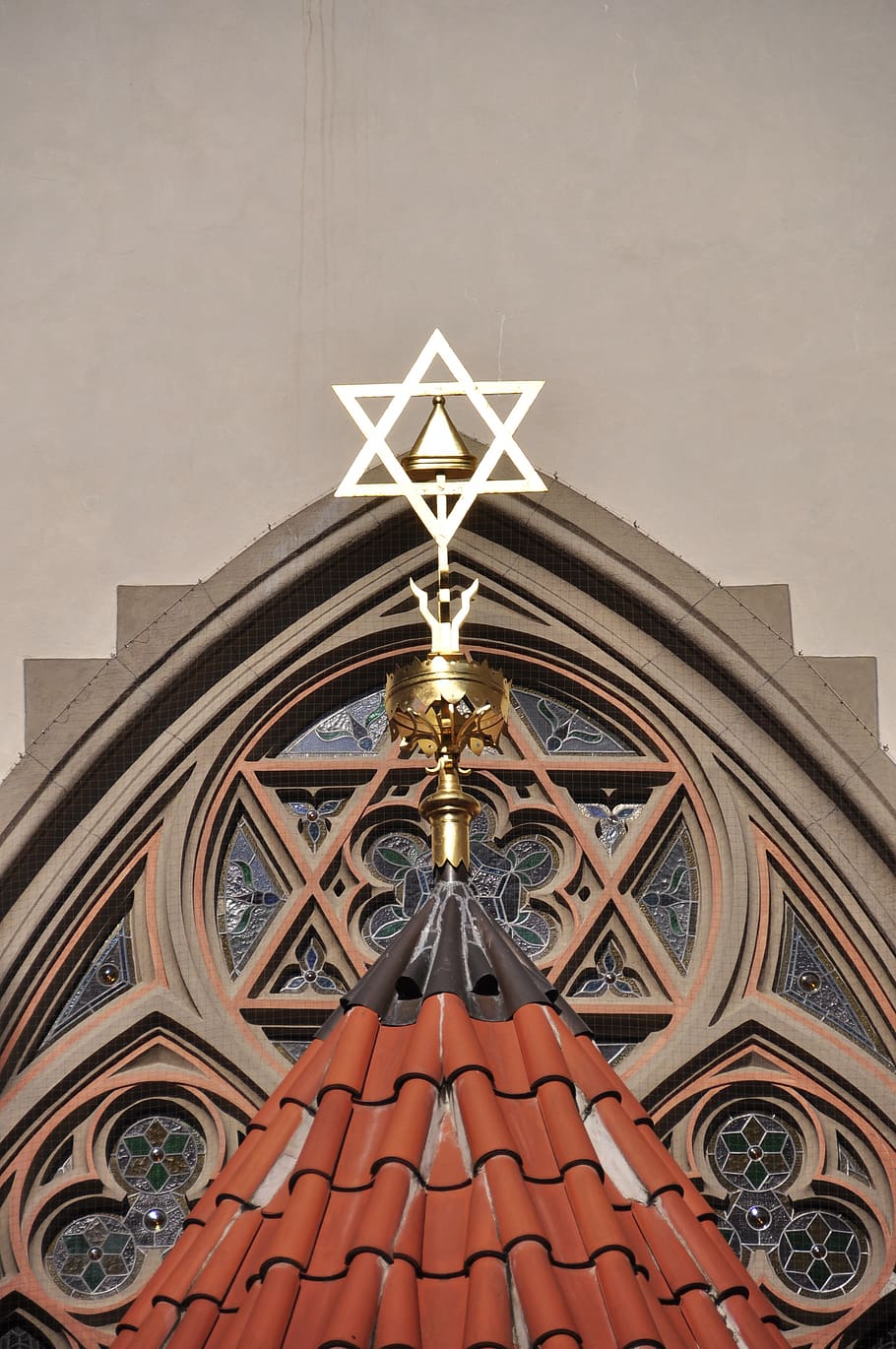 sinagoga, praha, bintang yahudi, agama, yudaisme, iman, arsitektur, struktur yang dibangun, sudut pandang rendah, eksterior bangunan