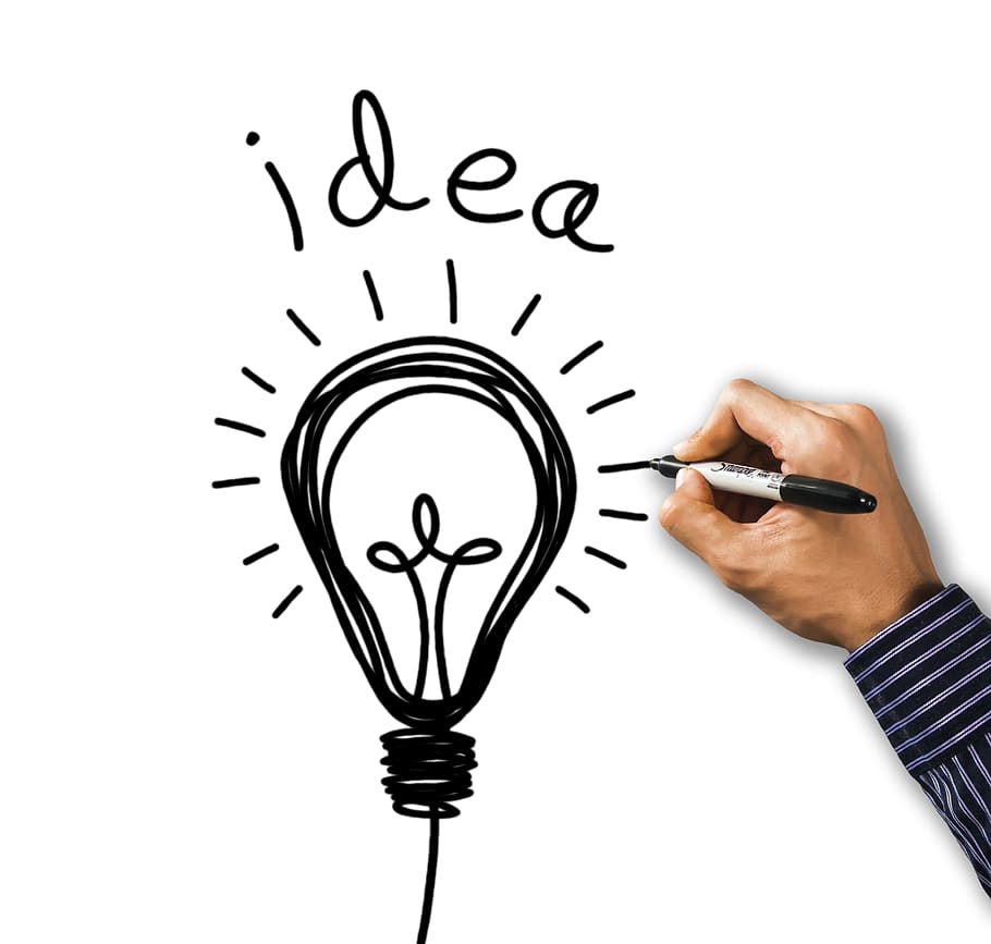 idéia, inovação, inspiração, solução, criatividade, lâmpada, negócios, mão humana, mão, uma pessoa
