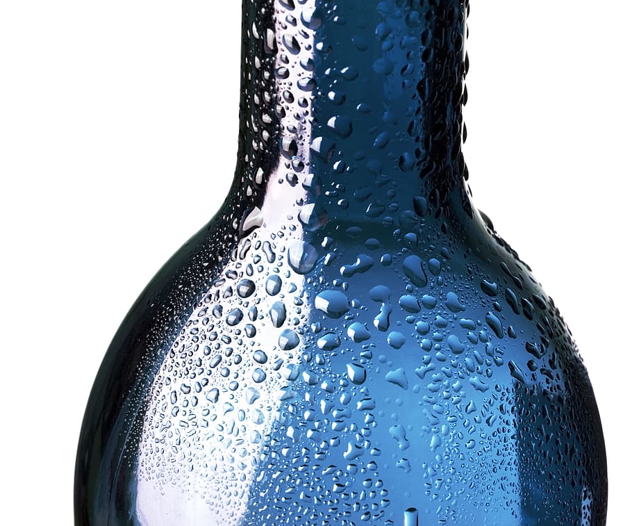 blue, water, soda, glass, closeup, isolated, wet, cold, clear, nobody