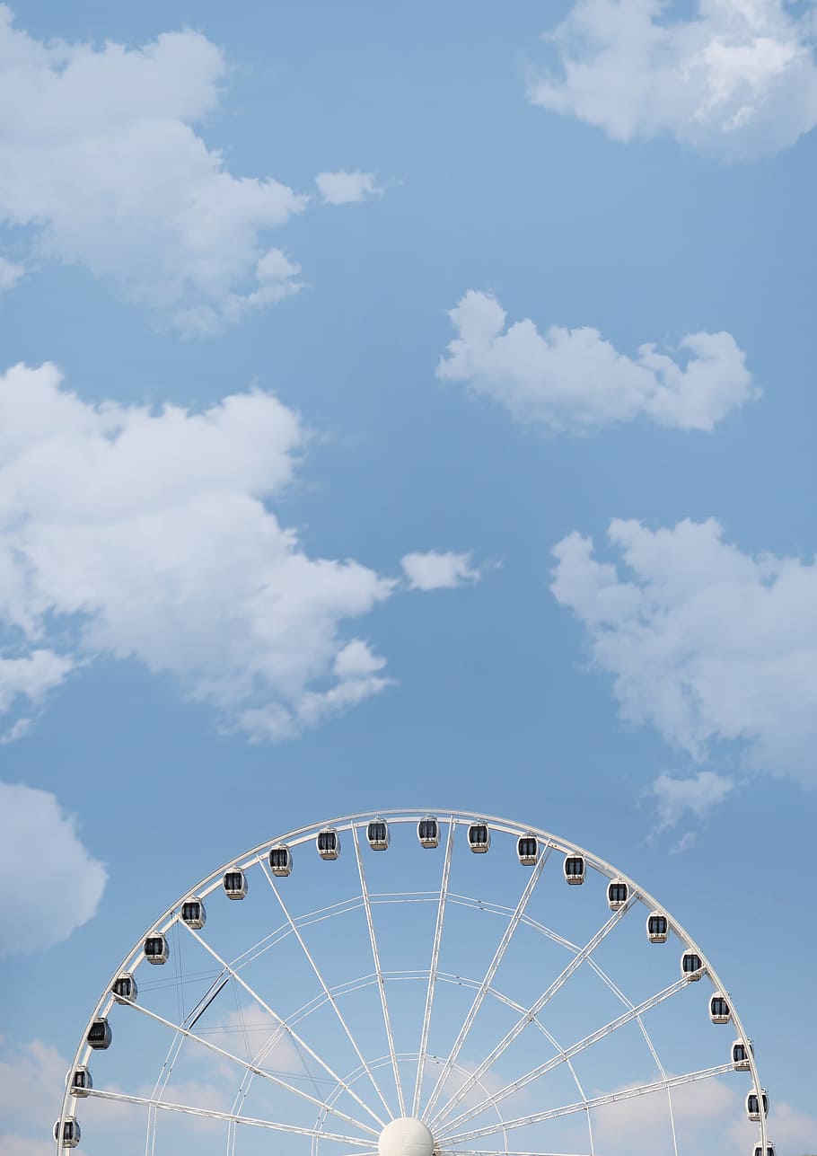 grande, roda, azul, céu, nuvens, feira, festival, verão, primavera, passeio em parque de diversões