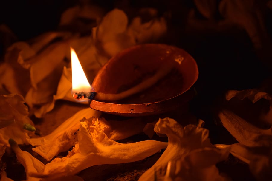 diya, diwali, orange flame, fire, oil lamp, night, dark, burning, flame, fire - natural phenomenon