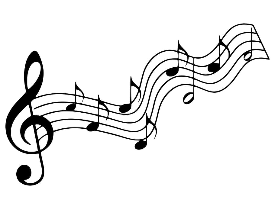 ilustración, notas musicales, notación., silueta, musical, nota, clave, bajo, agudos, música