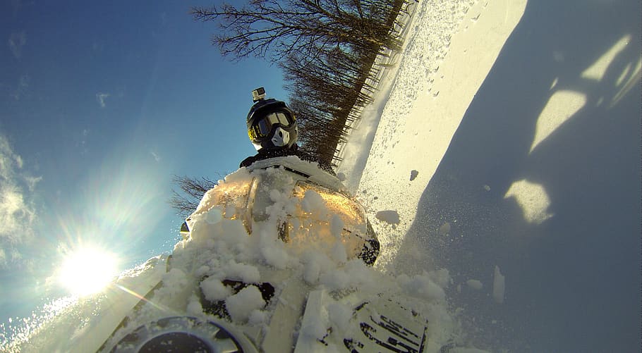 winter, sun, gopro, nature, himmel, scooter, snowmobile, weather, dramatic, turn