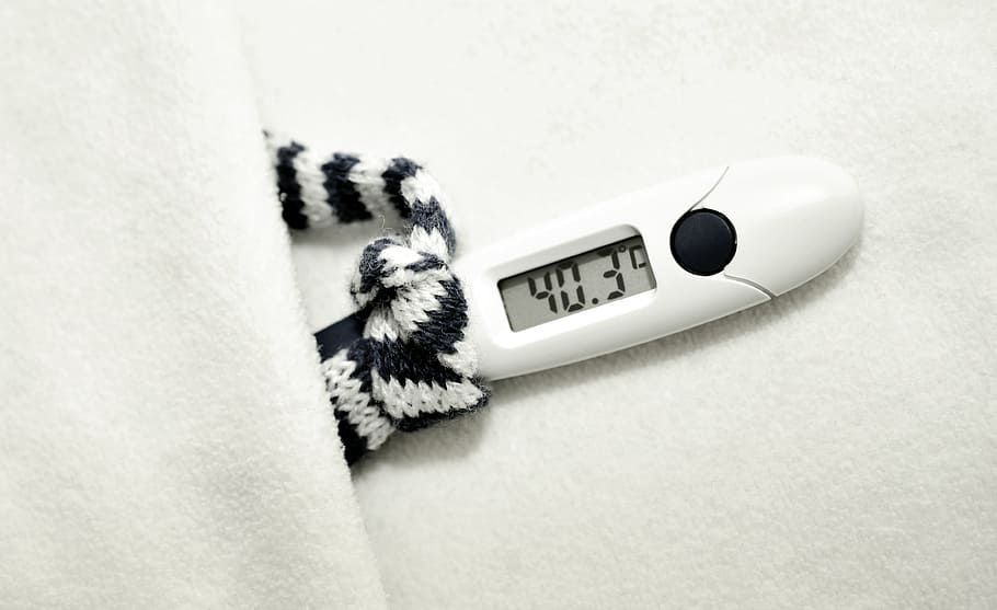 fever thermometer, fever, disease, health, ill, influenza, recover, bed rest, virus, flu