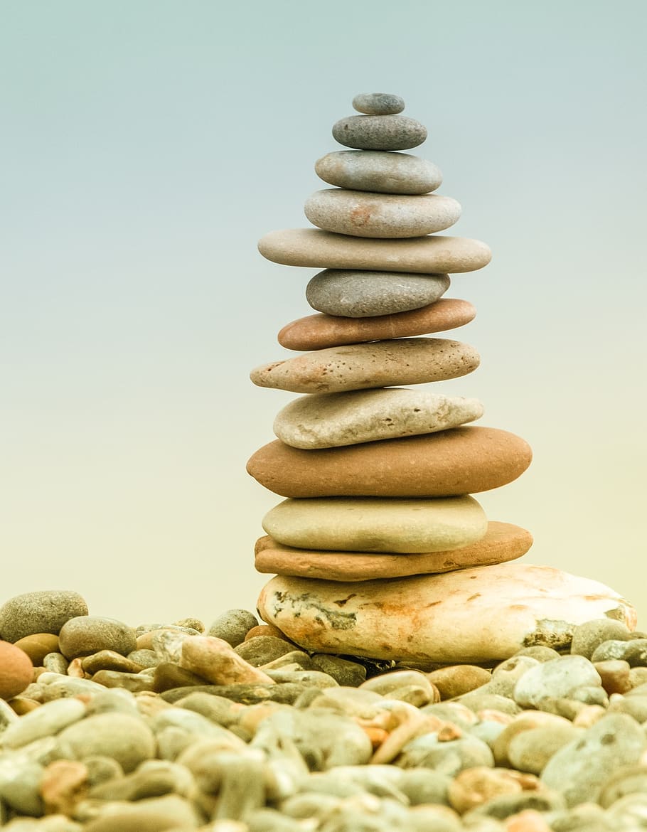 stone tower, stones, cairn, stone pile, balance, zen, stability, harmony, smooth, stack