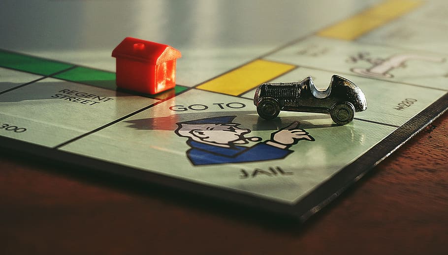monopoli, permainan papan, game, penjara, kesenangan, di dalam ruangan, tidak ada orang, benda mati, meja, close-up