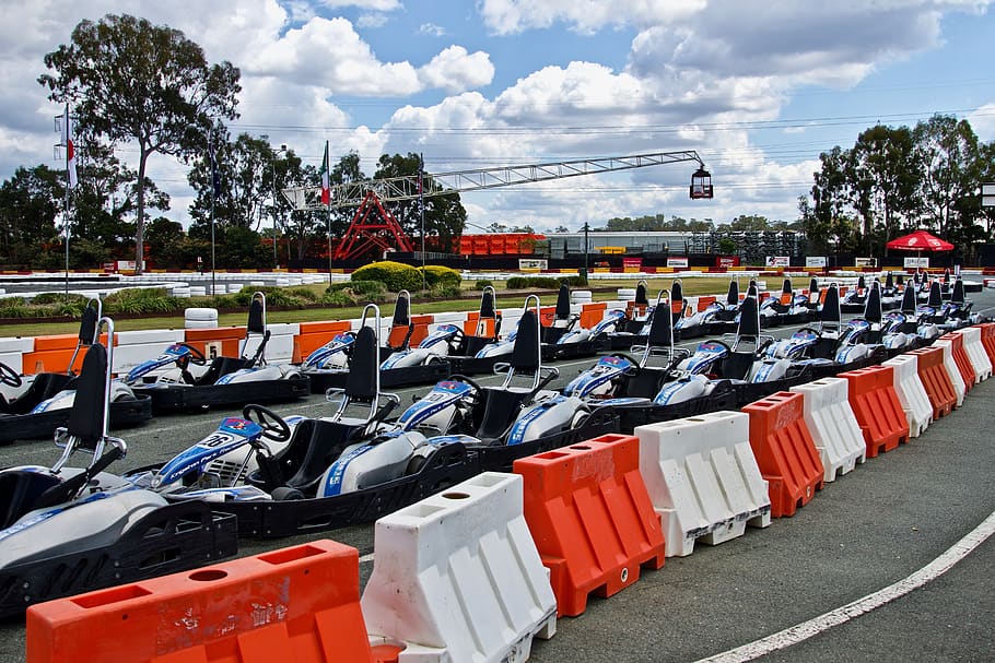 gocarts, racing, lineup, track, speed, karting, carting, vehicle, racer, fast