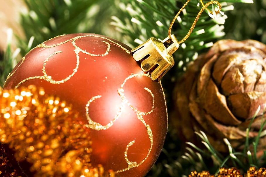 latar belakang, bola, perhiasan, biru, blur, cerah, perayaan, natal, pohon natal, warna