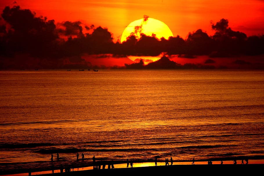 bangladesh, laut, alam, matahari terbenam, langit, air, cloud - sky, warna oranye, keindahan di alam, scenics - alam