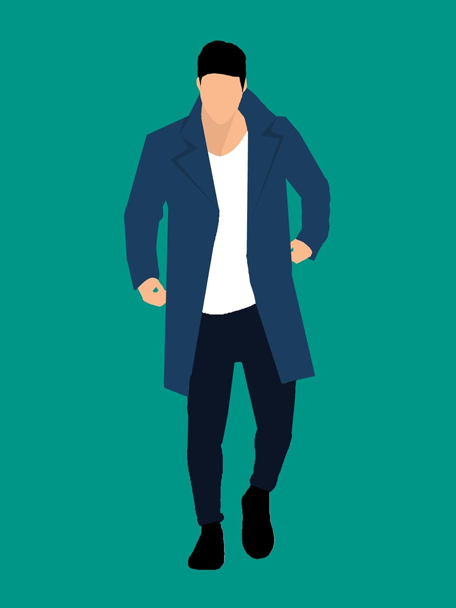 illustration, man, wearing, long, coat., coat, fashion, casual, caucasian, clothing