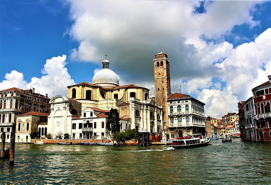 Iglesia, arquitectura, palacio, agua, Venecia, edificio histórico, canal, torre de la iglesia, Kampanil, bellamente