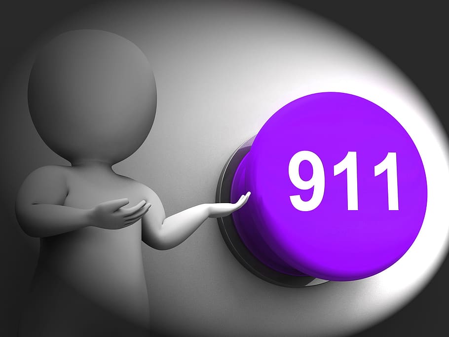 911, presionado, mostrando, número de emergencia, servicios, ambulancia, asistencia, botón, catástrofe, crisis
