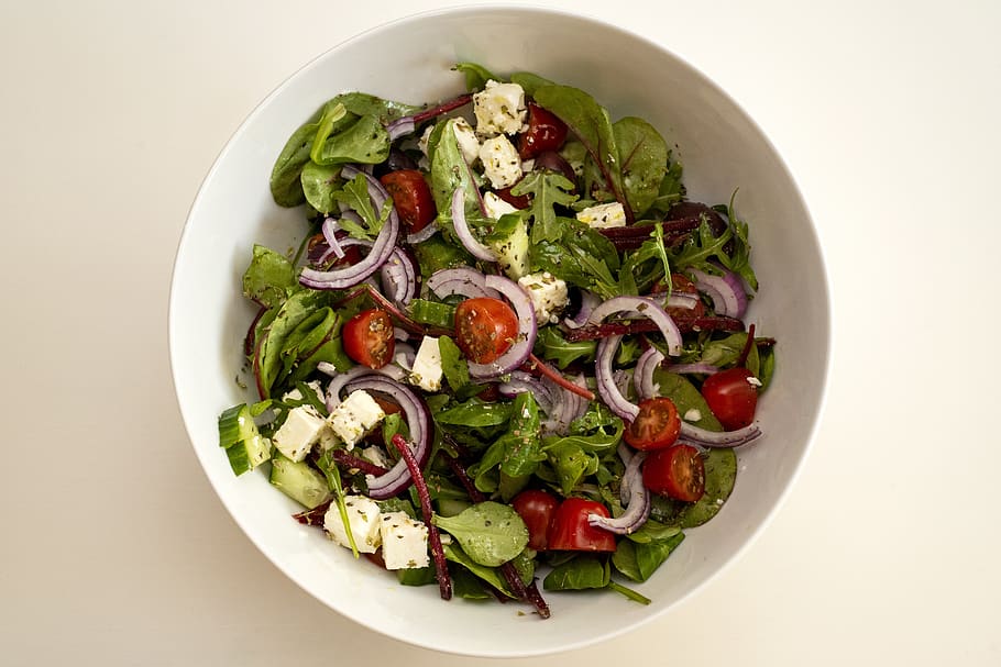 salada, tapete, legumes, fresco, vitaminas, tomate, queijo feta, saúde, saudável, comida e bebida