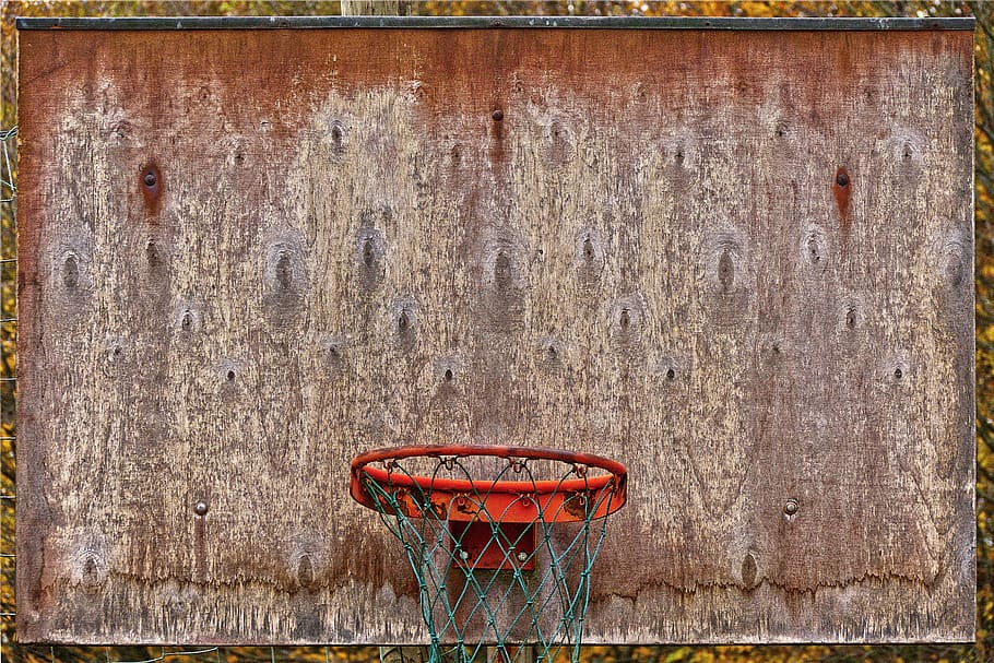 bola basket, keranjang, papan, lapuk, berkarat tua, taman bermain, latar belakang, kayu latar belakang, pola, tekstur