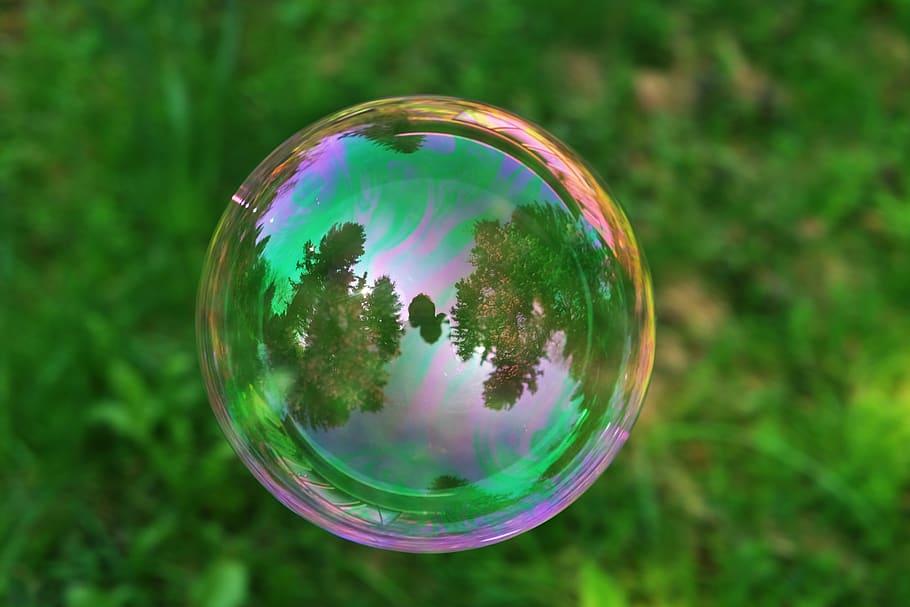 мыльный пузырь, пузырь, шар, вода, стеклянный шар, отражение, свет, переливающийся, зеркальное отображение, мыло