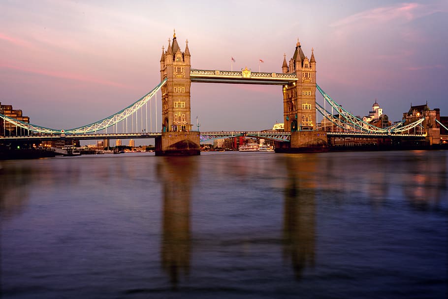 jembatan london, uk, matahari terbit, matahari terbenam, Inggris, air, sungai, perjalanan, pariwisata, refleksi