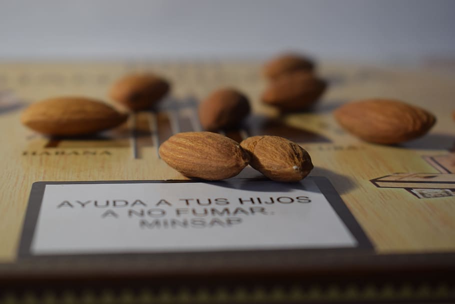 amonds, nuts, closeup, box, food, snack, food and drink, text, indoors, nut