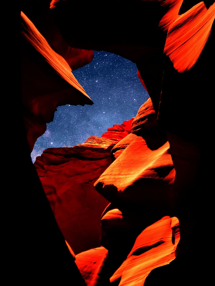 nature, antelope canyon, america, night star, sandstone, rock, orange, colorful, color, pierre
