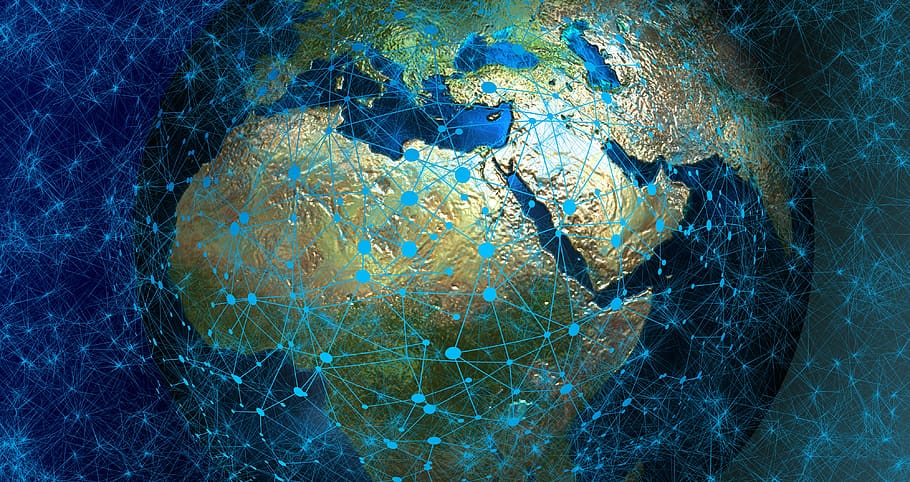 sistema, web, red, globo, Europa, África, Asia, conexión, conectados, entre sí