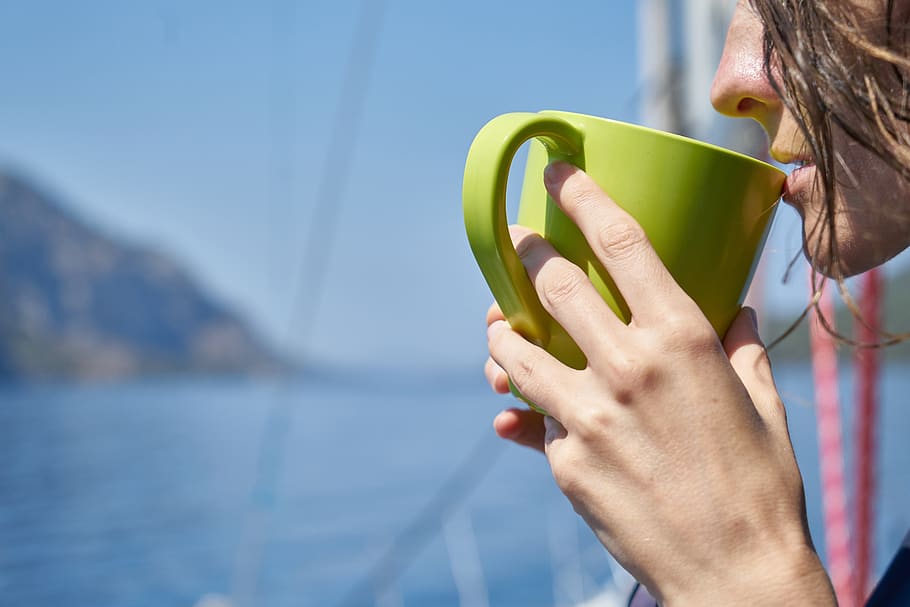 woman, coffee, drink, green, glass, cup, marine, holiday, hot, tips