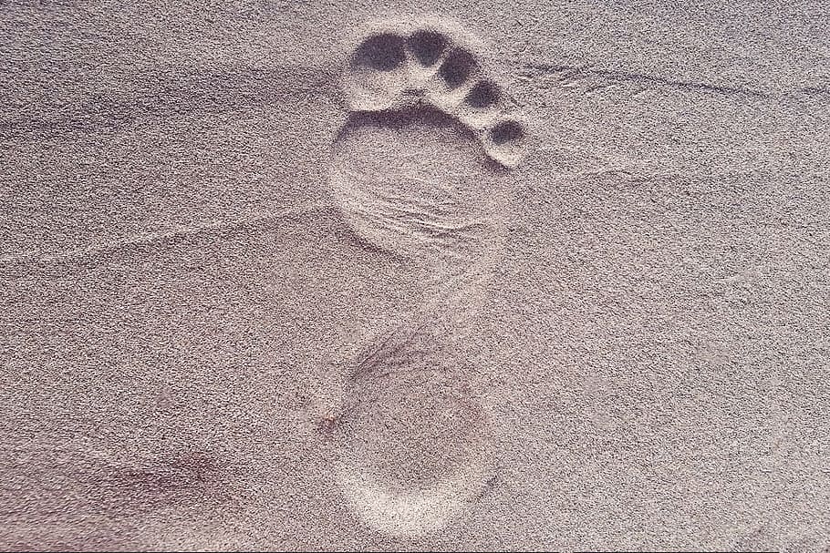 pegada na areia, natureza, praia, pés, pé, areia, terra, quadro completo, padronizar, texturizado
