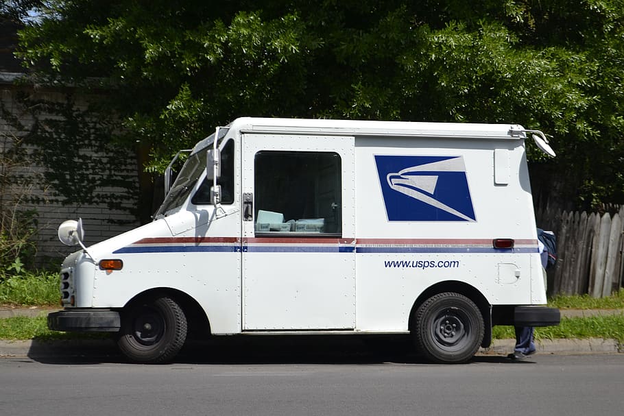 mail truck, mail panitera, tukang pos, mail-woman, layanan pos, usps, fedex, DHL, kurir, paket