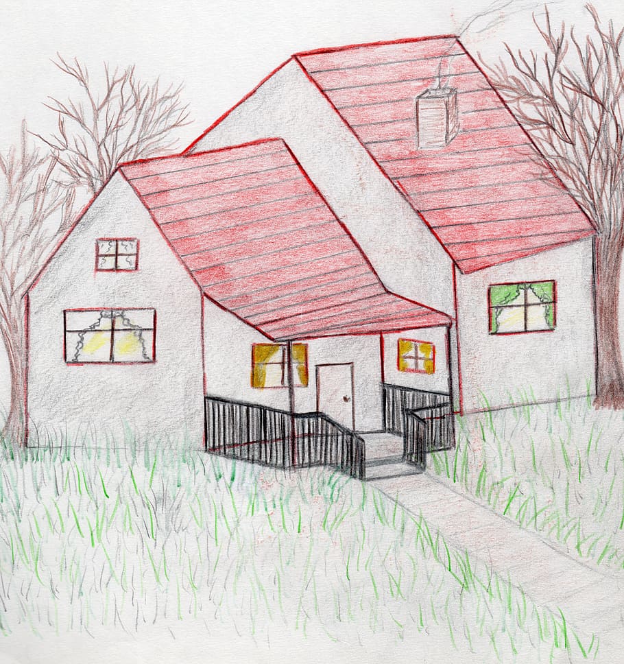 house, home, drawing, art, architecture, built structure, building ...